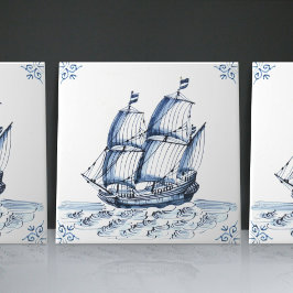 Delft Blue Dutch Style Frigate Schooner Segelboot Fliese