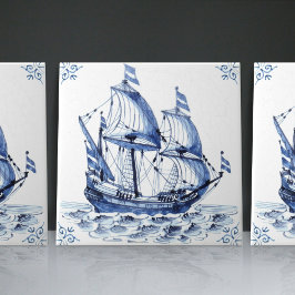 Delft Blue Dutch Style Frigate Schooner Segelboot Fliese