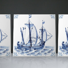 Delft Blue Dutch Style Frigate Schooner Segelboot Fliese