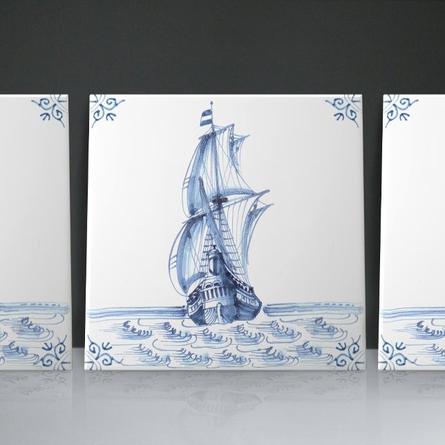 Delft Blue Dutch Style Frigate Schooner Segelboot Fliese (Von Creator hochgeladen)