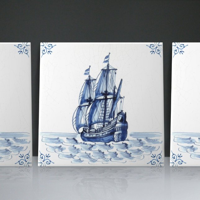 Delft Blue Dutch Style Frigate Schooner Segelboot Fliese (Von Creator hochgeladen)