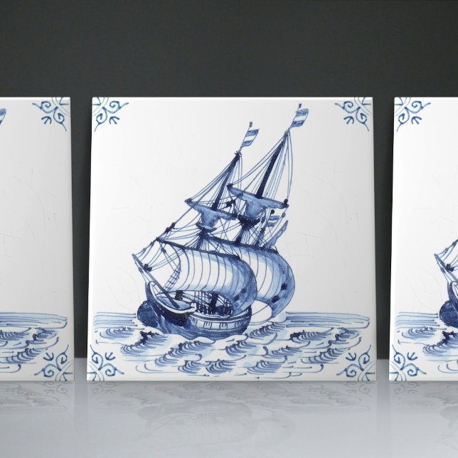 Delft Blue Dutch Style Frigate Schooner Segelboot Fliese (Von Creator hochgeladen)