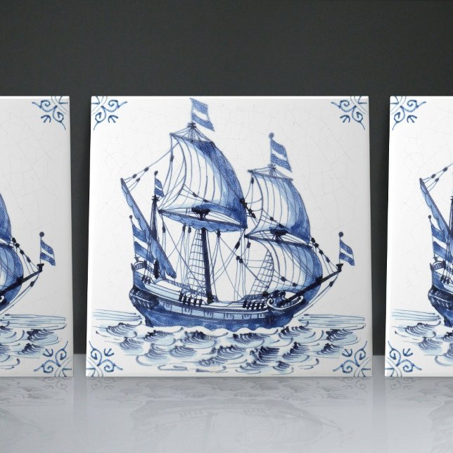 Delft Blue Dutch Style Frigate Schooner Segelboot Fliese (Von Creator hochgeladen)