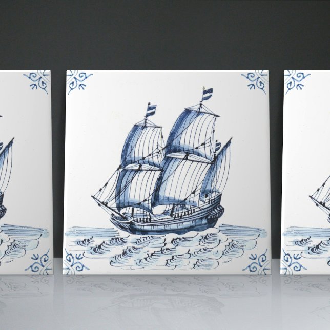 Delft Blue Dutch Style Frigate Schooner Segelboot Fliese (Von Creator hochgeladen)