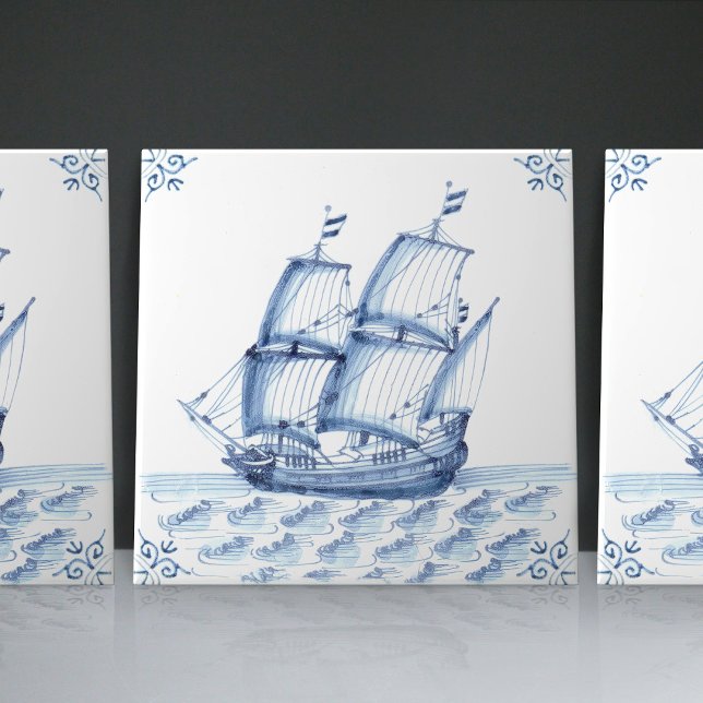 Delft Blue Dutch Style Frigate Schooner Segelboot Fliese (Von Creator hochgeladen)