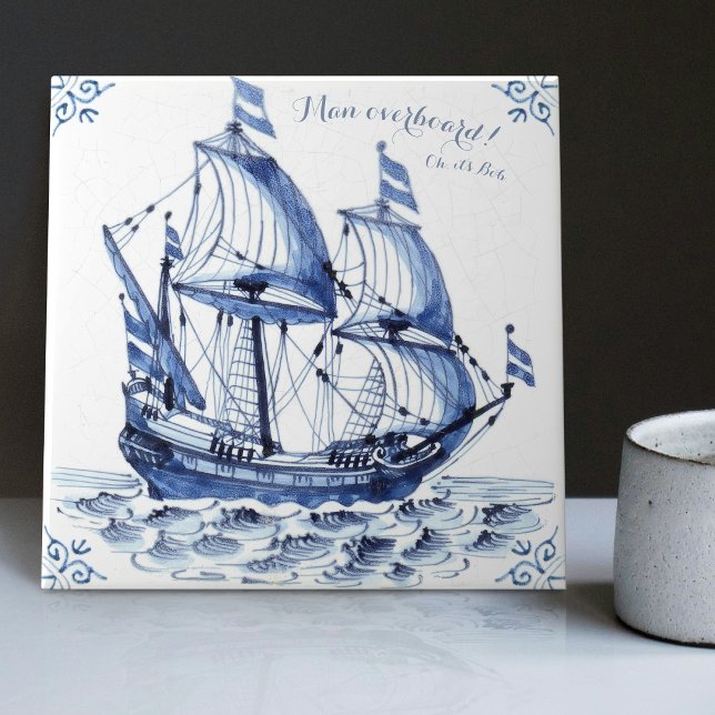 Delft Blue Dutch Style Frigate Schooner Segelboot Fliese (Von Creator hochgeladen)