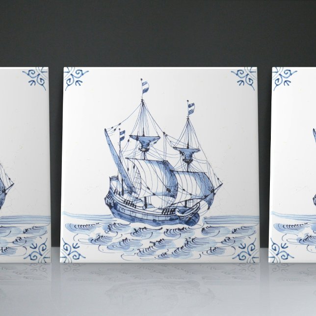 Delft Blue Dutch Style Frigate Schooner Segelboot Fliese (Von Creator hochgeladen)