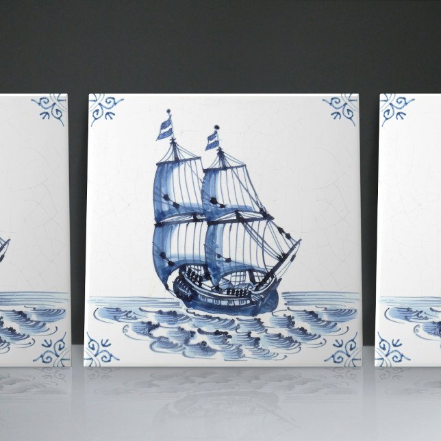 Delft Blue Dutch Style Frigate Schooner Segelboot Fliese (Von Creator hochgeladen)