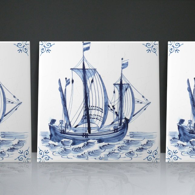Delft Blue Dutch Style Frigate Schooner Segelboot Fliese (Von Creator hochgeladen)