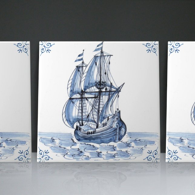 Delft Blue Dutch Style Frigate Schooner Segelboot Fliese (Von Creator hochgeladen)