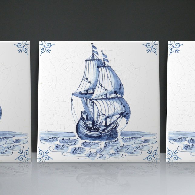 Delft Blue Dutch Style Frigate Schooner Segelboot Fliese (Von Creator hochgeladen)