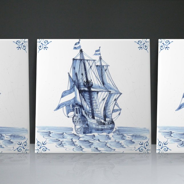 Delft Blue Dutch Style Frigate Schooner Segelboot Fliese (Von Creator hochgeladen)