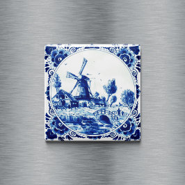 Delft Blue Farm and Windmill Painting Magnet
