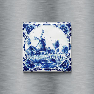 Delft Blue Farm and Windmill Painting Magnet
