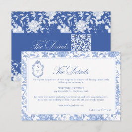Delft Blue Floral Chinoiserie Monogram Wedding Begleitkarte