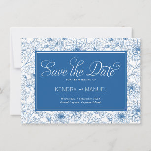 Delft Blue Floral Chinoiserie Toile Hochzeit Save The Date