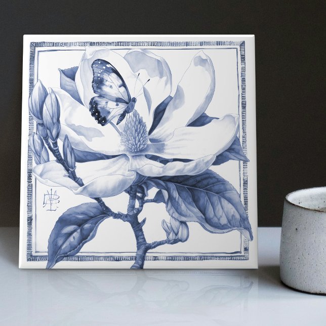 Delft Blue Magnolia Dekor Jugendstil Fliese (Von Creator hochgeladen)