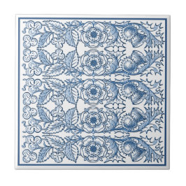 Delft Blue Ornamental Floral Art Nouveau Muster Fliese
