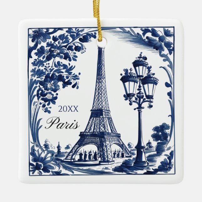 Delft Blue Paris Eiffel Tower Keramikornament (Vorderseite)