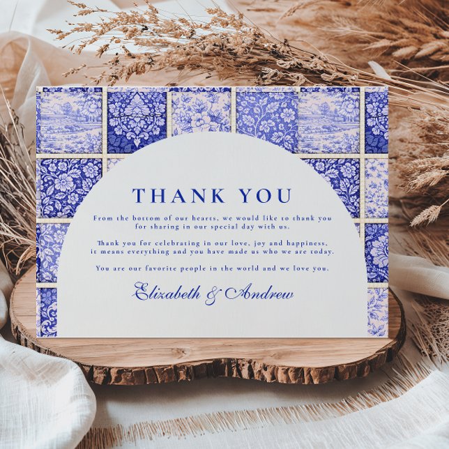 Delft Blue Patchwork Porcelain Wedding Dankeskarte (Von Creator hochgeladen)