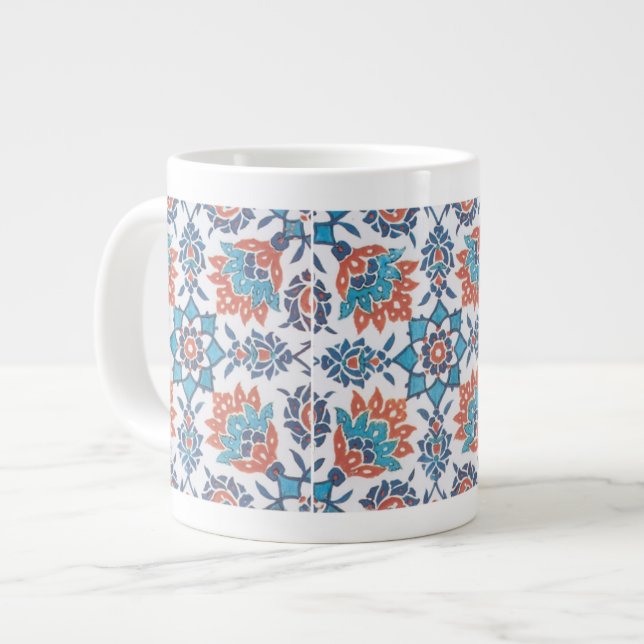 Delft Blue Red Cornflower Art Jumbo-Tasse (Vorderseite Links)