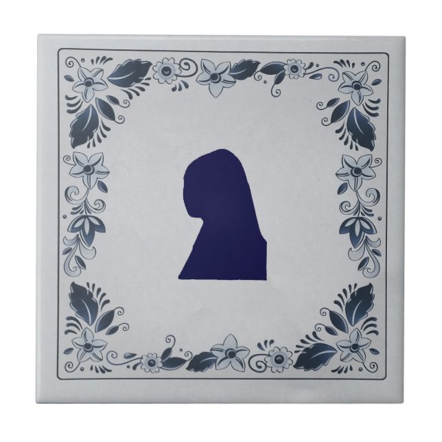 Delft Blue tile Girl mit Pearl Earring Fliese (Vorderseite)