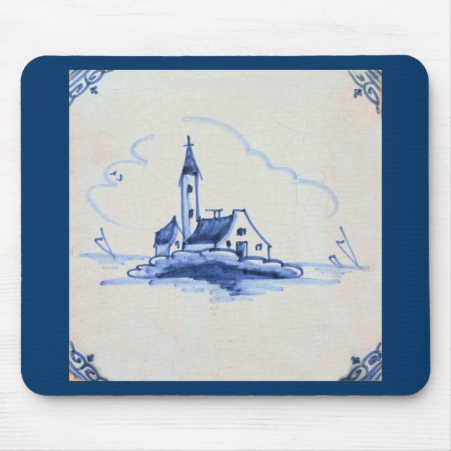 Delft Blue Tile - Kirche Mousepad (Vorne)