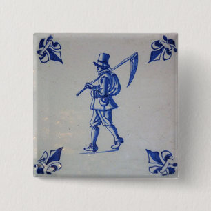 Delft Blue Tile - Rasenmäher, der Scythe oder Sich Button
