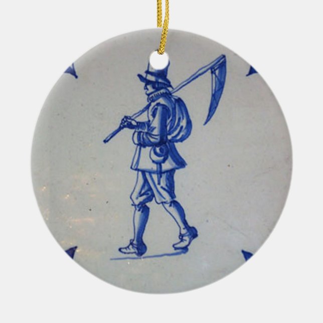 Delft Blue Tile - Rasenmäher, der Scythe oder Sich Keramik Ornament (Vorne)