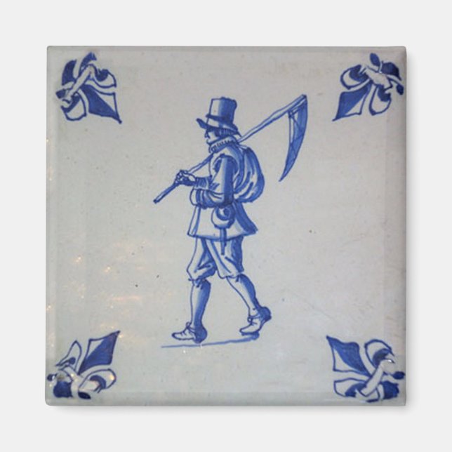 Delft Blue Tile - Rasenmäher, der Scythe oder Sich Magnet (Vorne)