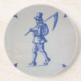 Delft Blue Tile - Rasenmäher, der Scythe oder Sich Sandstein Untersetzer