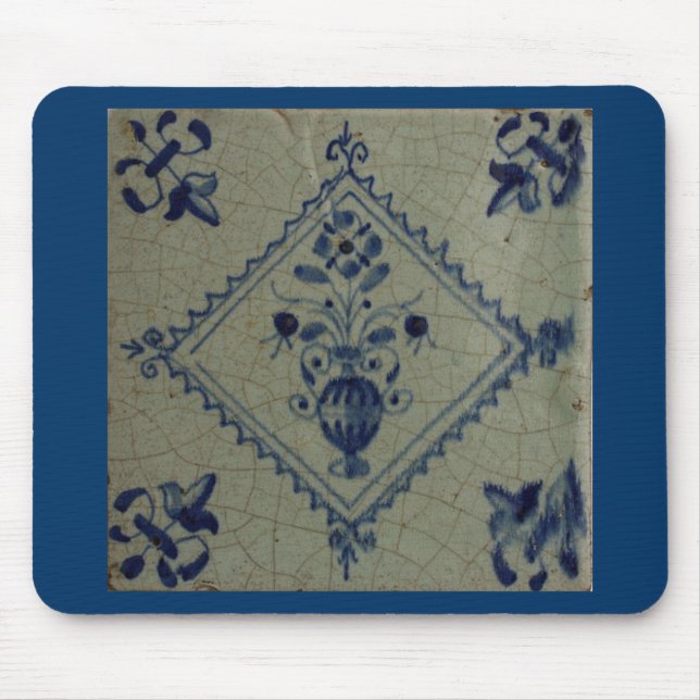 Delft Blue Tile - Vase mit Blume und Bouquet Mousepad (Vorne)