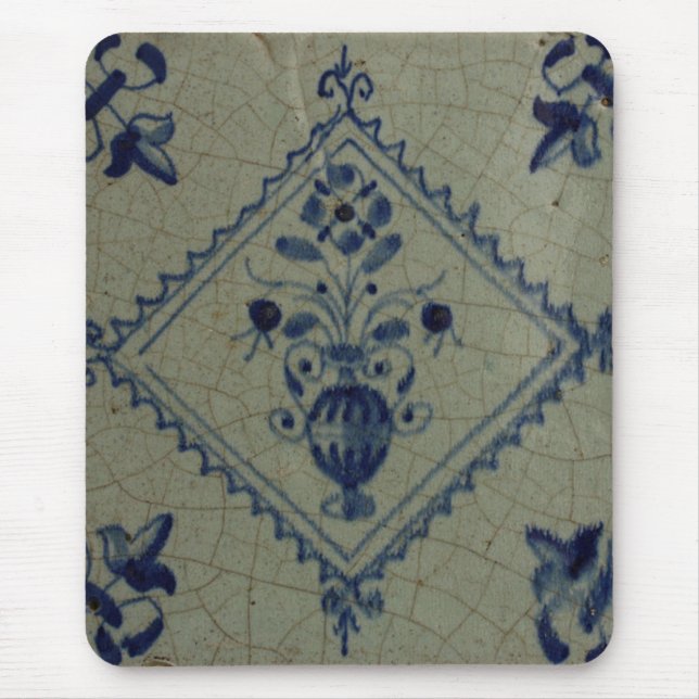 Delft Blue Tile - Vase mit Blume und Bouquet Mousepad (Vorne)