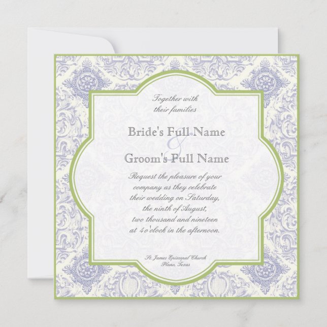 Delft Blue Toile Quatrefolie - Einladung zur Hochz (Vorderseite)