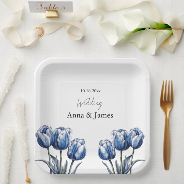 Delft Blue Tulip, custom Pappteller (Hochzeit)