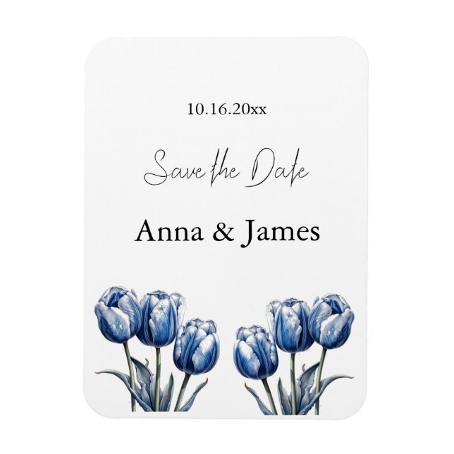 Delft Blue Tulip, kundenspezifisch Save the Date Magnet (Vertikal)
