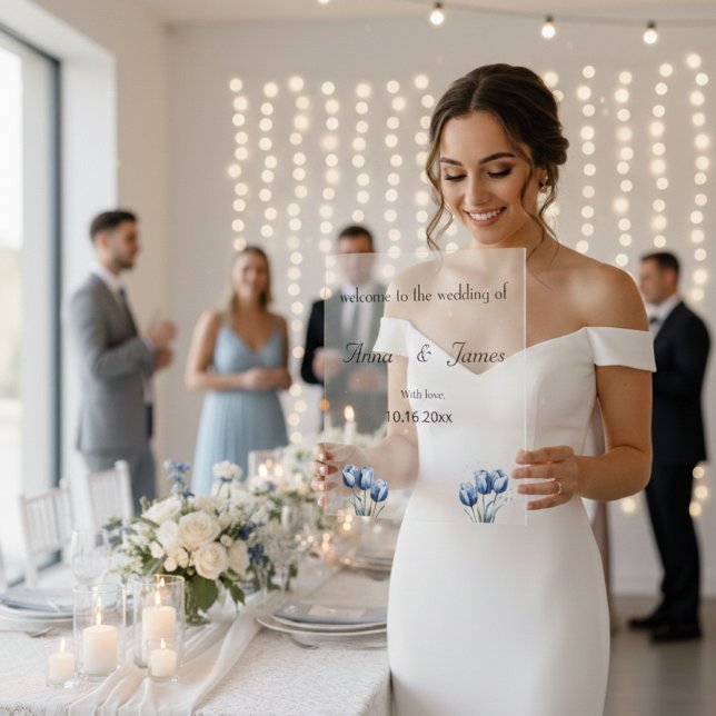 Delft Blue Tulip Wedding Program Acrylschild (Von Creator hochgeladen)