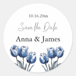 Delft Blue Tulip Wedding Program Runder Aufkleber