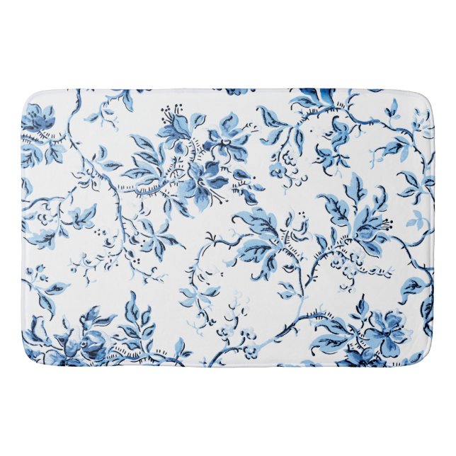 Delft Blue und White Floral Badematte (Vorderseite)
