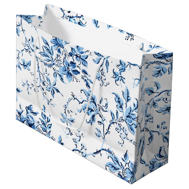 Delft Blue und White Floral Große Geschenktüte (Vorderseite Schrägansicht)