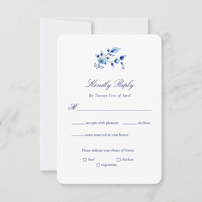 Delft Blue und White Floral Wedding Einladung (Vorderseite)