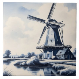 Delft Blue und White Windmill Traditionelles Niede Fliese
