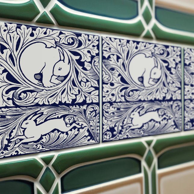 Delft Blue Viktorianisch Hares Kunsthandwerksbeweg Fliese (Von Creator hochgeladen)