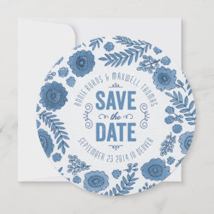 Delft Blue Watercolor-Blume Save the Date