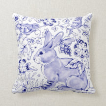 Delft Blue White Bunny Rabbit Birds Dedham Elegant