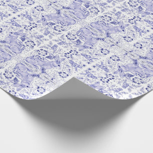 Delft Blue White Bunny Rabbit Birds Dedham Osterta Geschenkpapier