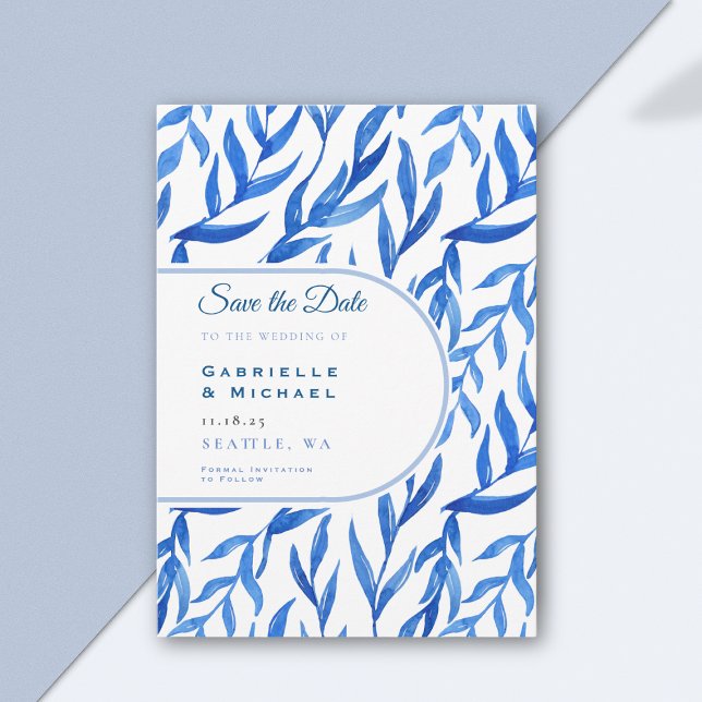 Delft Blue White Chinoiserie Blumenmuster Gerettet Save The Date (Von Creator hochgeladen)