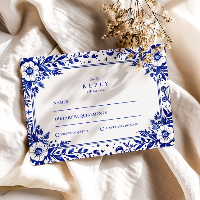 Delft Blue White Chinoiserie Wedding RSVP Karte (Von Creator hochgeladen)