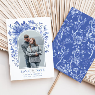 Delft Blue White Floral Chinoiserie Save the Date Einladung