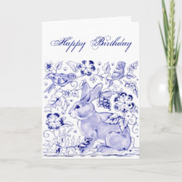 Delft Blue White Rabbit Birds Dedham Birthday Karte